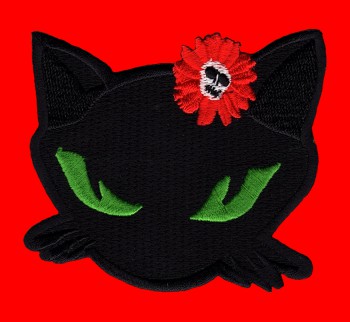 "Schwarze Katze mit Blume" Patch